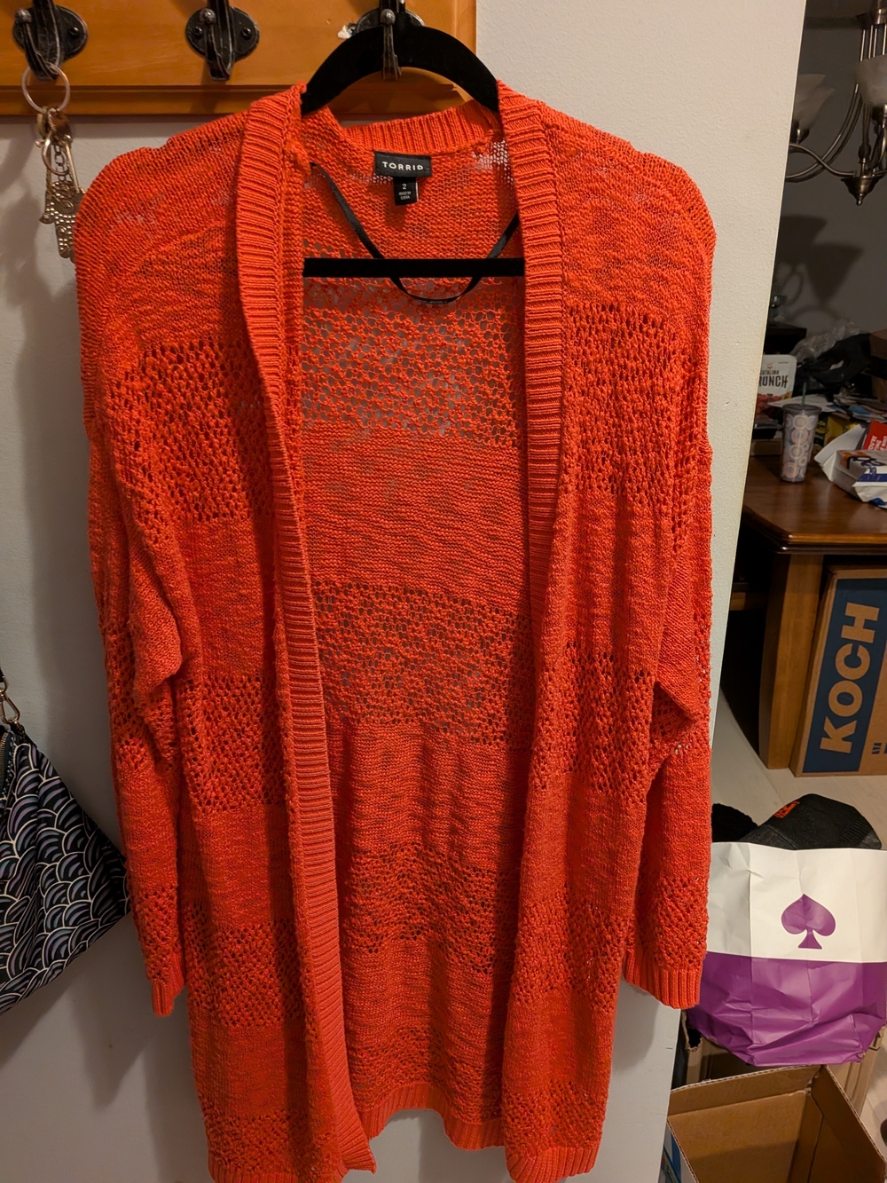torrid Bright Coral Open-Knit Long Cardigan - Picture 3 of 8